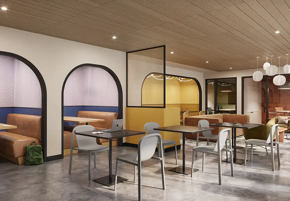 Coworking study lounge with arched booths