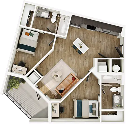 B1 two-bedroom floor plan diagram