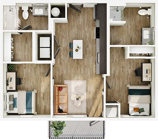B3 floor plan diagram — 2 Bed · 2 Bath · 790 sq ft