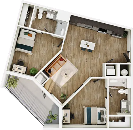 B5 floor plan diagram — 2 Bed · 2 Bath · 893 sq ft