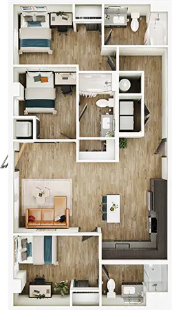 C6 floor plan diagram — 3 Bed · 3 Bath · 1,141 sq ft