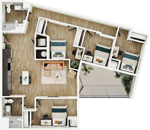 D1 four-bedroom floor plan diagram