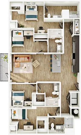 D12 floor plan diagram — 4 Bed · 4 Bath · 1,468–1,469 sq ft