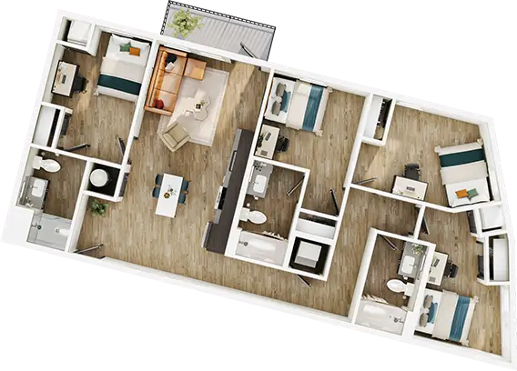 D3 floor plan diagram — 4 Bed · 3 Bath · 1,241–1,250 sq ft